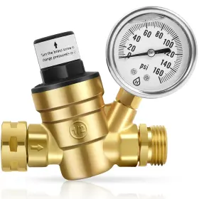 Wpg-c46500 Axocrak Rv Water Pressure Regulator With Gauge Adjustable Brass Lead-free Pres