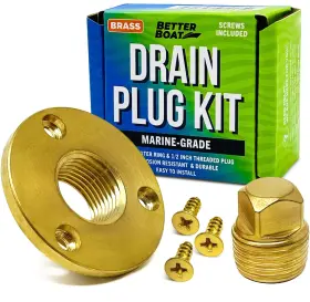 Better Boat 850056643184 Brass Drain Plug Kit 1/2 Inch For Transom Threaded M