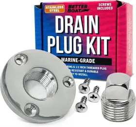 Better Boat 850056643191 Stainless Steel Drain Plug Kit 1/2 Inch Threaded Transom Silver