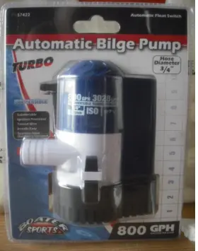 7-57422 Boatersports Boater Sports 57422 Bilge Water Pump 800 Gph 3/4 Inch Automatic W Float Switch Boat