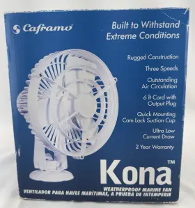 Caframo 062503817202 Kona Waterproof Marine Fan 3 Speed Suction Mount White Open Box