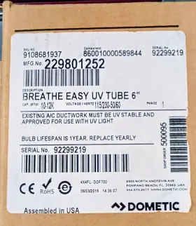 229801252 Dometic Breathe Easy 6 Inch Uv Tube Air Purifier