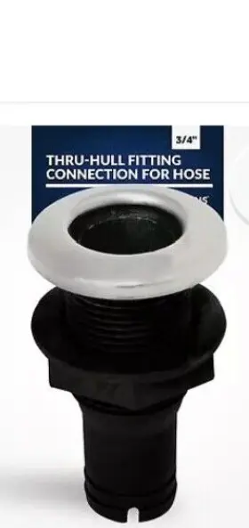 2995 Five Oceans Thru Hull Boat Fitting 3/4 Inch Hose Black - New