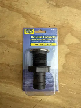7-0850 Marpac 1-1/8 Inch Hose Id Thru Hull Connector Stainless Steel Cover Boat New