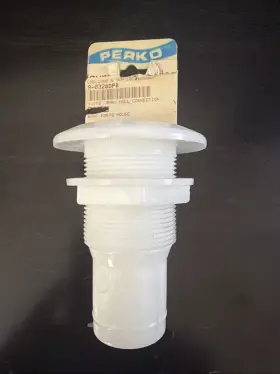 9-0328dp8 Perko Plastic Broad Flange Thru Hull Connector For 1-1/2 Inch Hose - White 9-0328dp8 Perko Plastic Broad Flange Thru Hull Connector For 1-1/2 Inch Hose - White