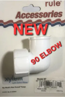 Rule 042237083821 90 Degree 1 1/8 Inch To Npt Elbow Adapter Model 57 Fitting White New