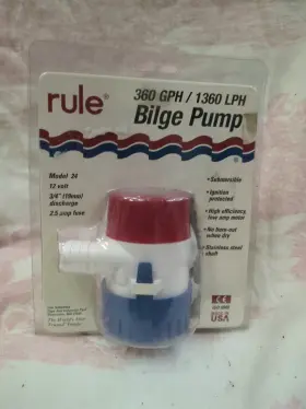 M-1430 Rule 24 Bilge Pump 360gph 12v No-automatic Submersible Noburnout When Dry 3/4 Inch Ds