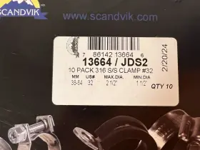 13664 Scandvik 13664/jds2 316 Ss Hose Clamp Sae Size 32 38-64 Mm 1-1/2 Inch -2-1/2 Bx Of 10