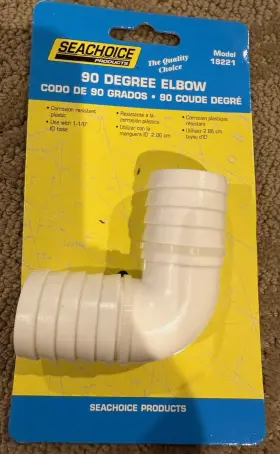 50-18221 Seachoice 1-1/8 Inch Plastic 90 Degree Elbow Hose Fitting For Boats - 18221 New