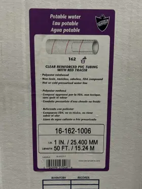 16-162-1006 Shields Teleflex Sheilds 1 Inch Clear Reinforced Pvc Tubing/red Tracer