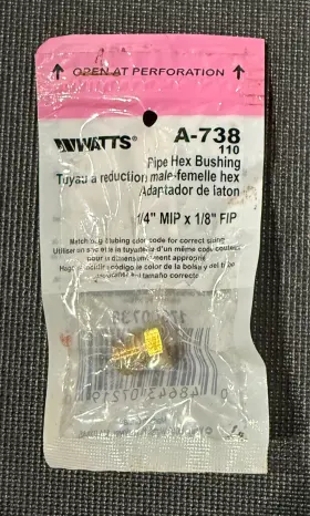 A-738 Watts 1/4 Inch Mip X 1/8 Fip Male Pipe Hex Bushing -