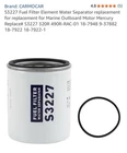 S3227 Fuel Filter Element Water Separator Replacement New. Price: $22.99.