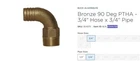 Hydrasearch Bronze Pipe To Hose Adapters 90 Degrees (00HN75E) New. Price: $20.00.